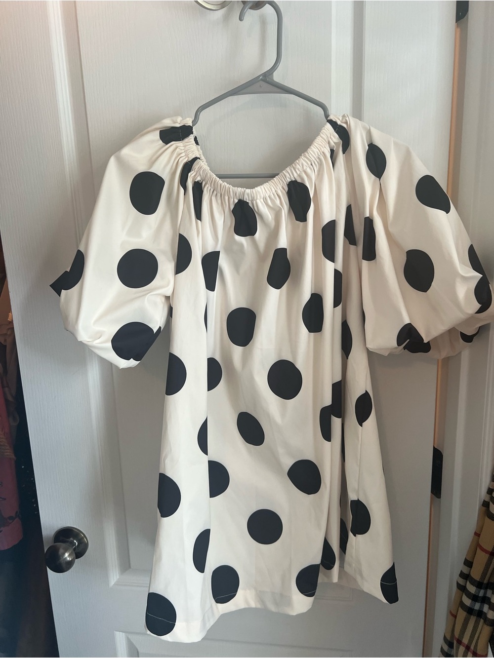 Black & Cream Polka Dot Puff Sleeve Mini Dress Oversized Statement Dress